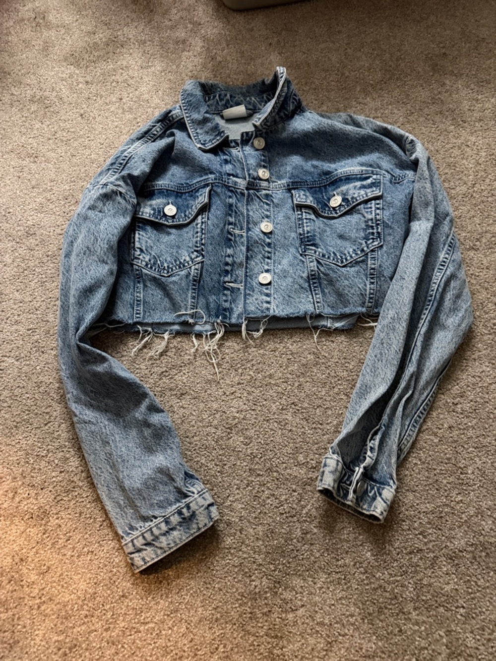 BDG Cropped Distressed Denim Jacket in Light Blue